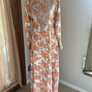 Floral Long Sleeve Dress - Orange and White